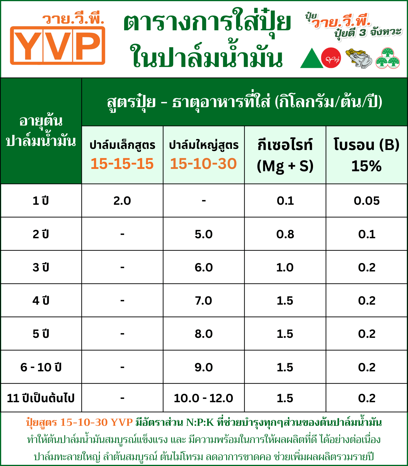 ตารางการใส่ปุ๋ยปาล์มน้ำมัน